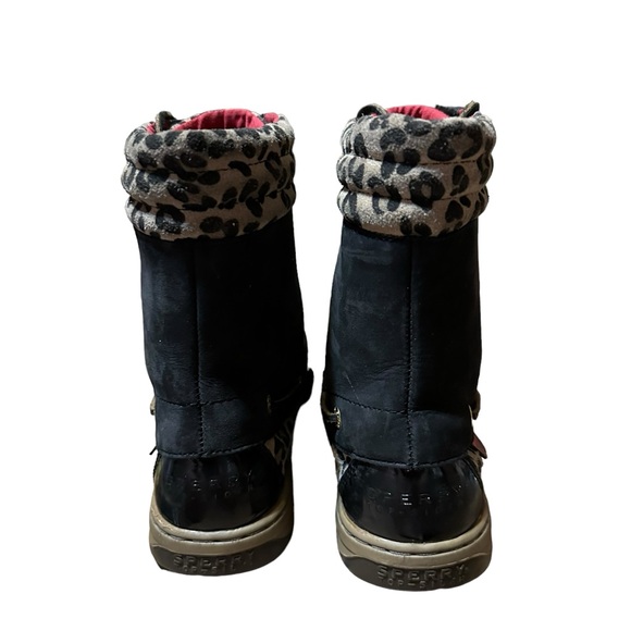 Sperry Hikerfish Black Leather Leopard Lace Up Boots Womens Size 7M 9531393 - Picture 4 of 12